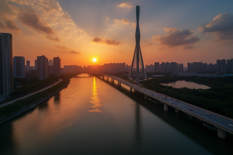 橙色航拍广州城市建筑实拍摄影,高清,摄影图,摄影图片,图片大全,摄影图免费下载